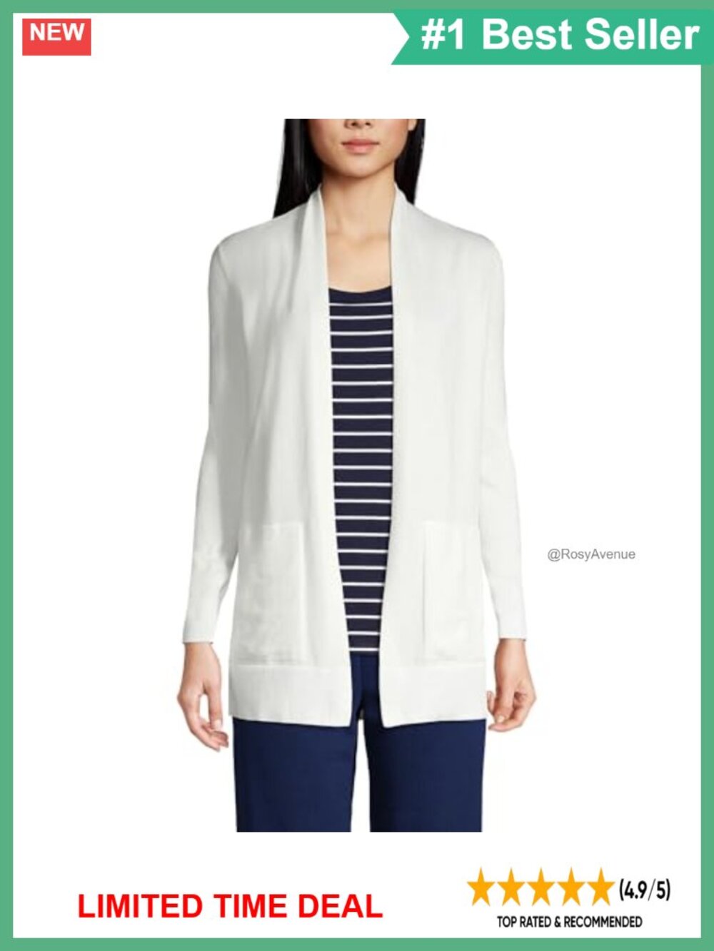 Lands' End Long Sleeve Open Front Cardigan Sweater Cotton Oversized